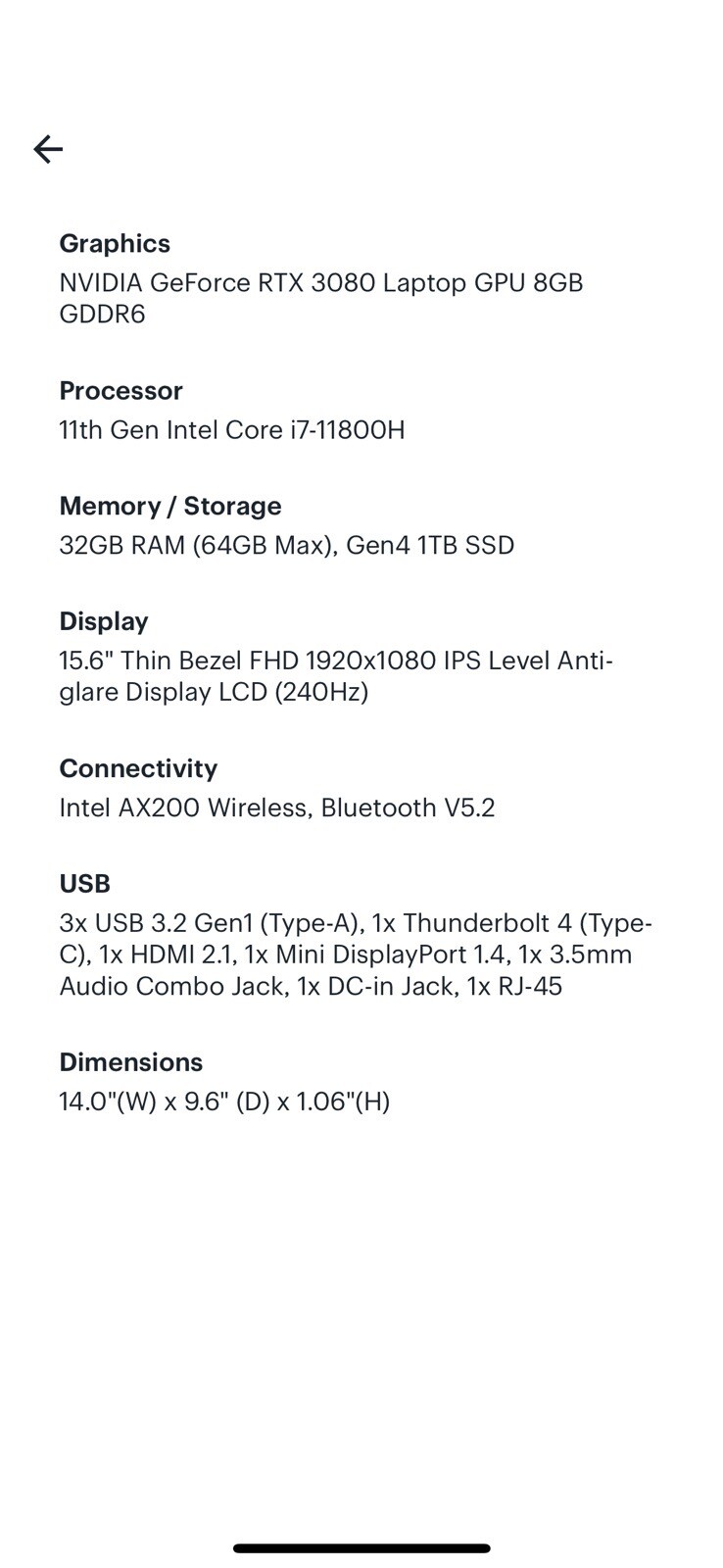 GIGABYTE AORUS 15.6 1TB SSD Intel Core i7 240Hz 32GB RAM NVIDIA GeForce RTX 3080