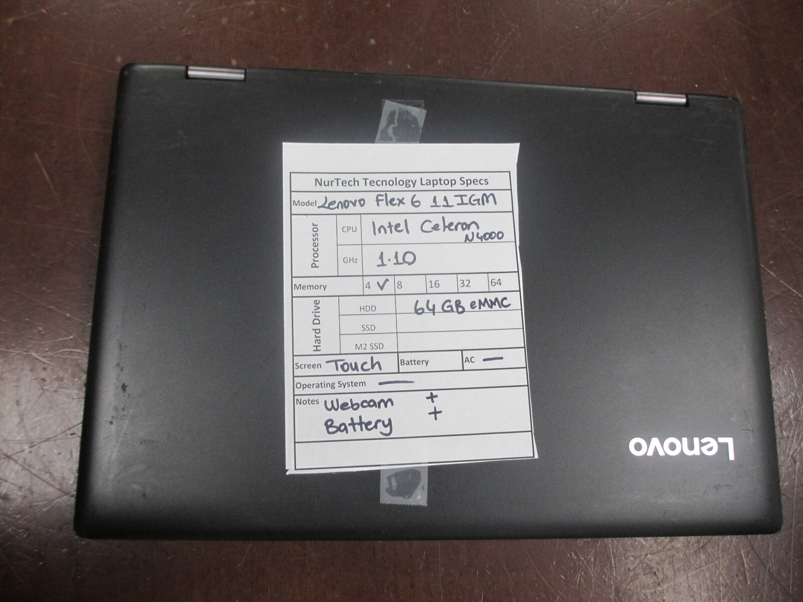 Lot of 2 Lenovo Flex 6-11IGM Celeron N4000 1.10GHZ 4GB 64GB eMMC Touch Laptop