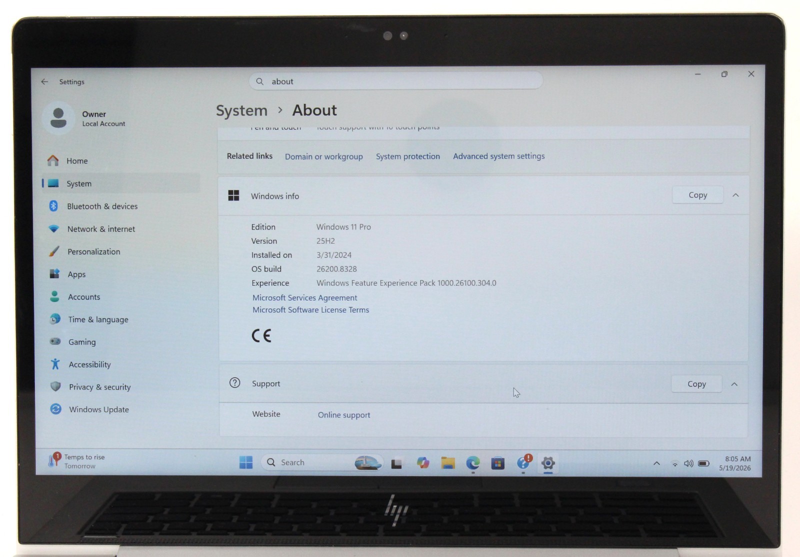HP Elitebook 830 G5 13.3″ 1.6GHz i5-8250U 256GB SSD 8GB RAM Win 11 Pro ; 6181339