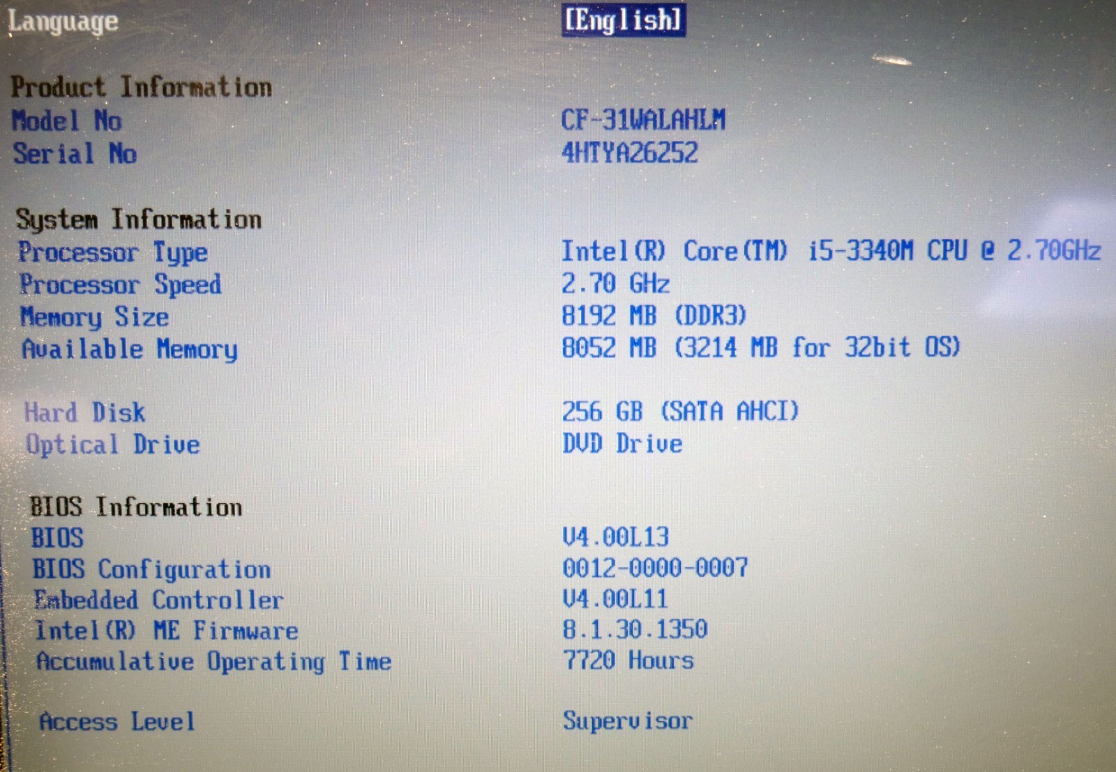Panasonic Toughbook CF-31 Core i5-3340M 2.7 GHz 8GB 256GB SSD MK4 Windows 10 Pro