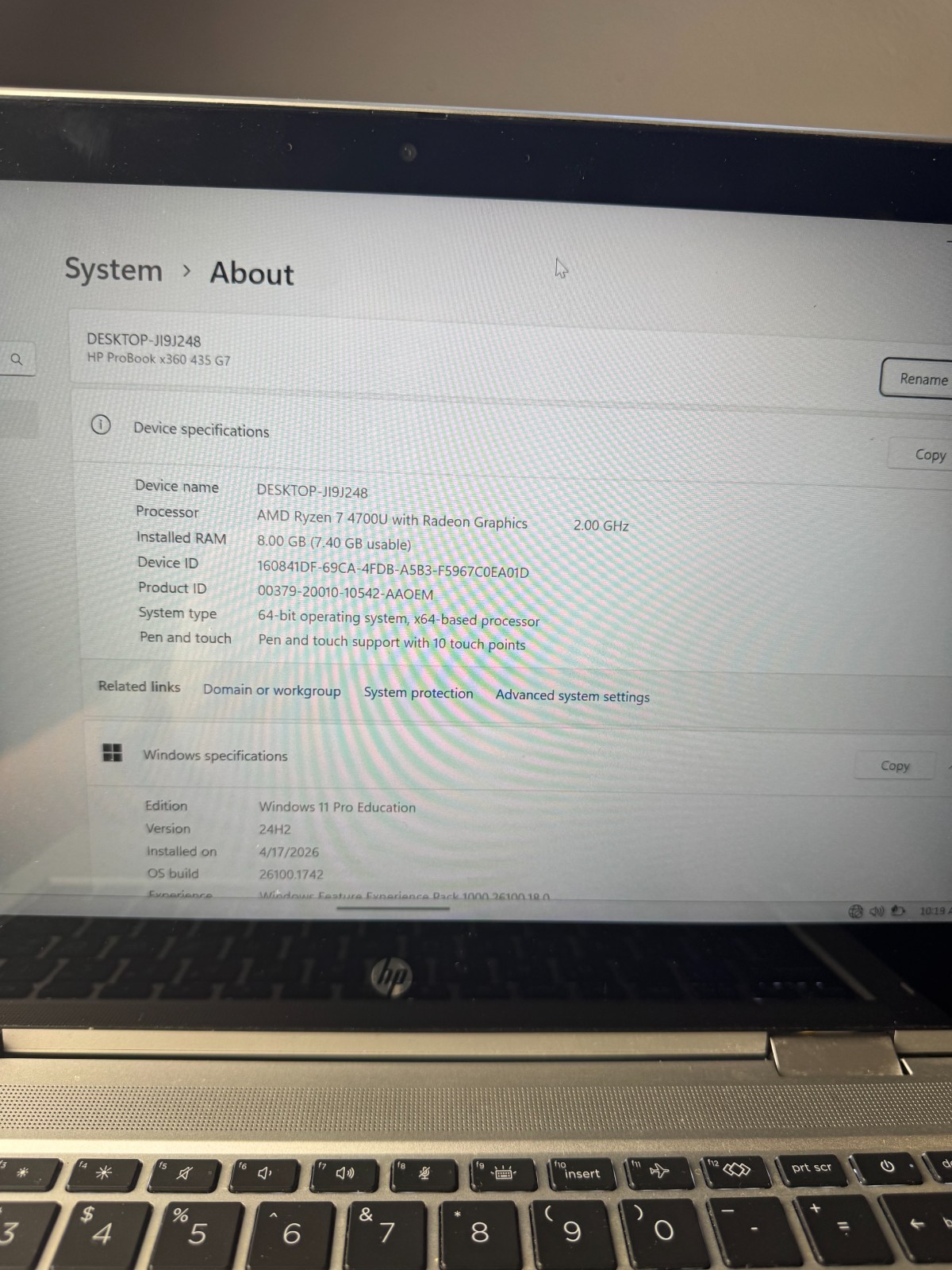 HP ProBook x360 435 G7 Ryzen 7 4700U, 8GB RAM, 256GB SSD, TCH-SCRN #5214