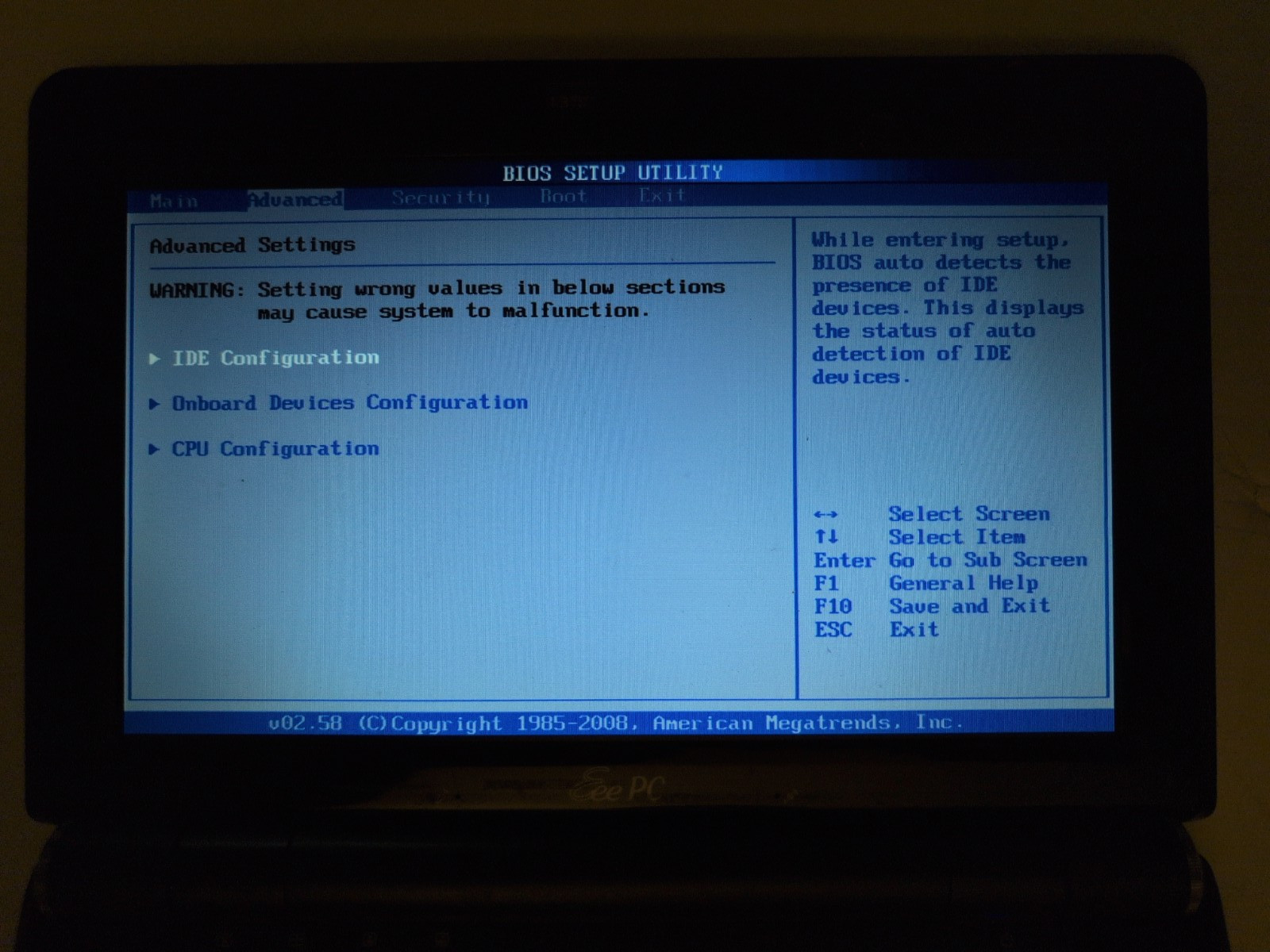 ASUS EEE PC 1000HE 10″ Screen Powers on/No Hard Drive OS or Power Supply