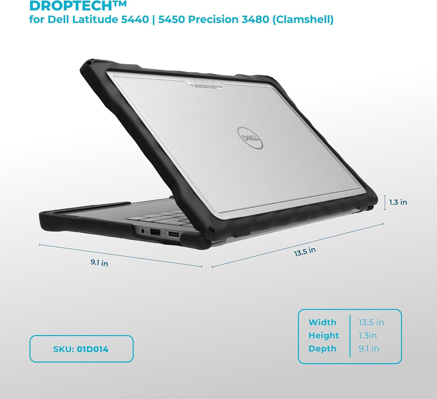 Dell Latitude 5440|5450 Precision 3480 Clamshell-Drop Tested Protection Case-Bla