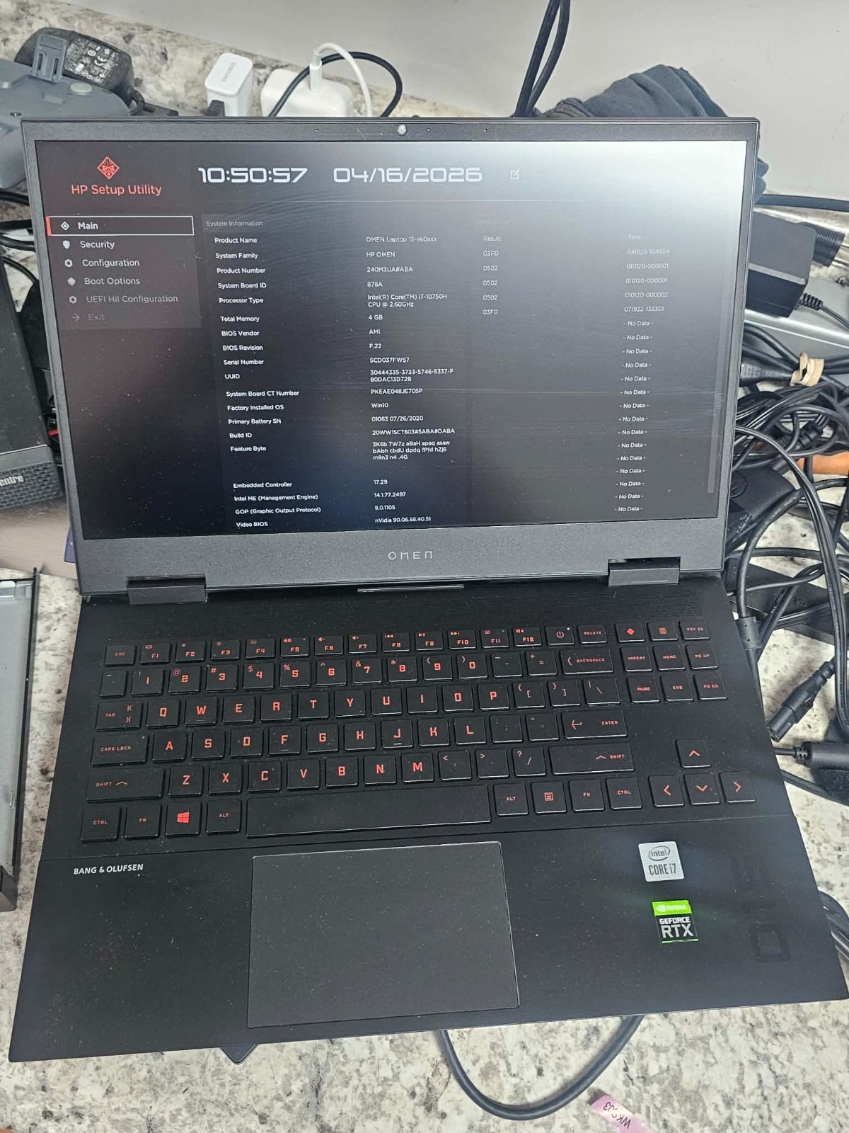 HP OMEN 15-ek0026NR Laptop Intel Core i7-10750H 4GB Ram RTX 2060 NO HD/OS P&R