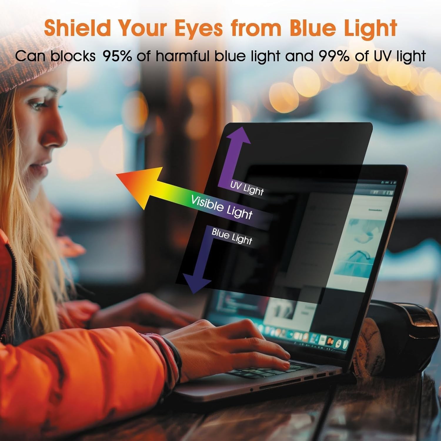 Privacy Screen Shield for 16 Inch 16:10 Laptops, Anti-Glare, Blue Light Blocking