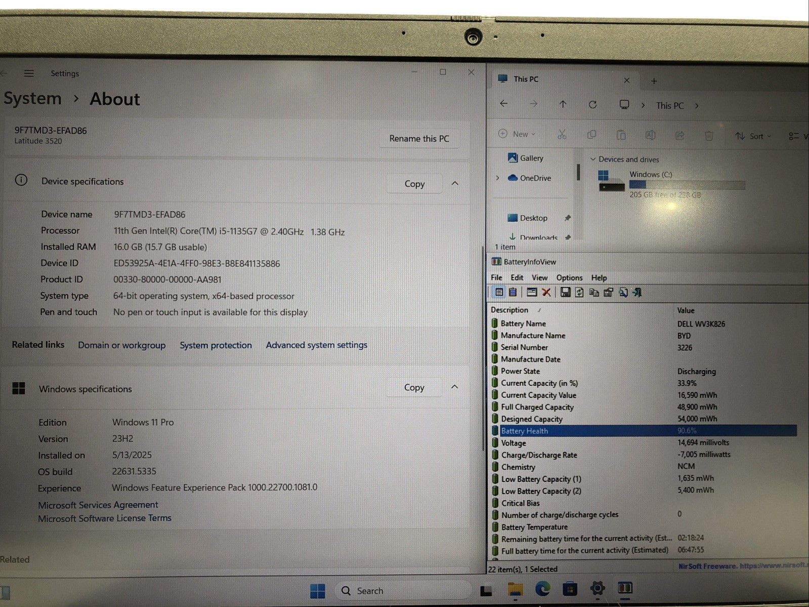 Dell Latitude 3520, Intel Core i5-1135G7 @2.40Ghz, 16GB RAM, 256Gb SSD, W11