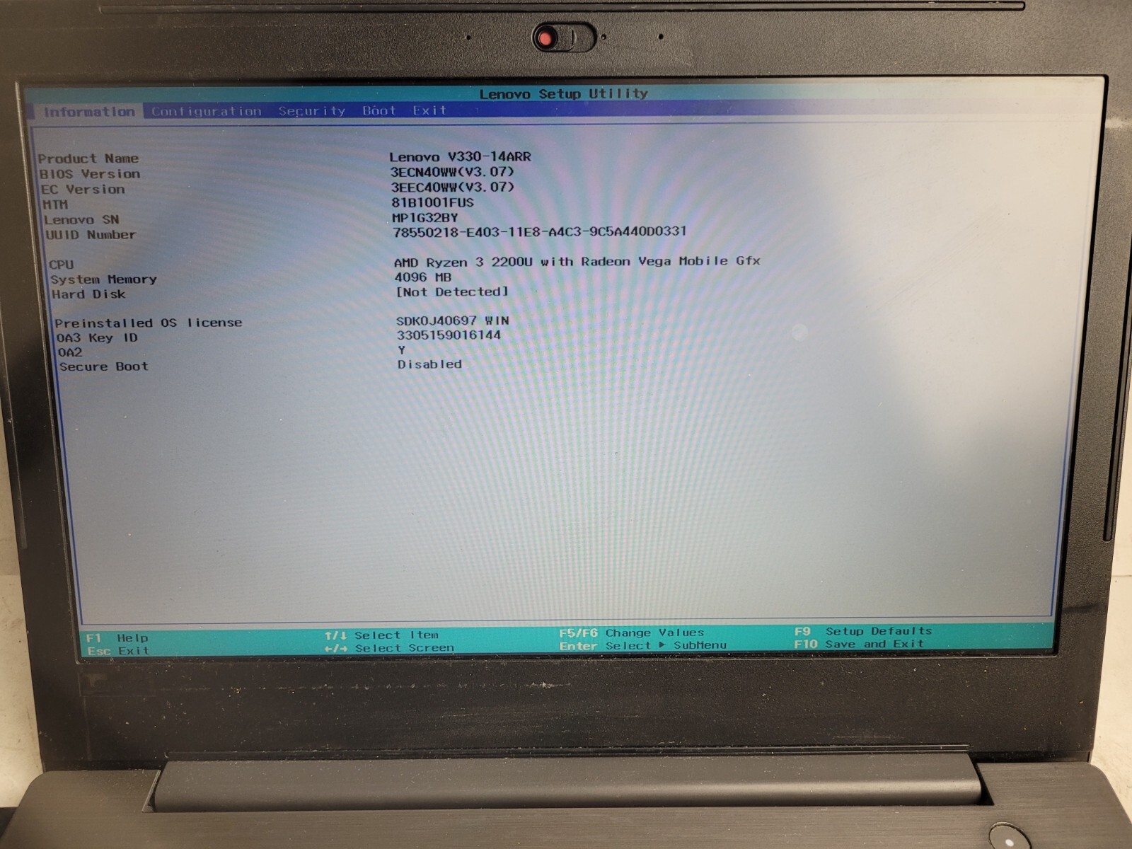 Lenovo V330-14ARR w/AMD Ryzen 3 2200U, 4GB RAM, 14″ Laptop for Parts #1411