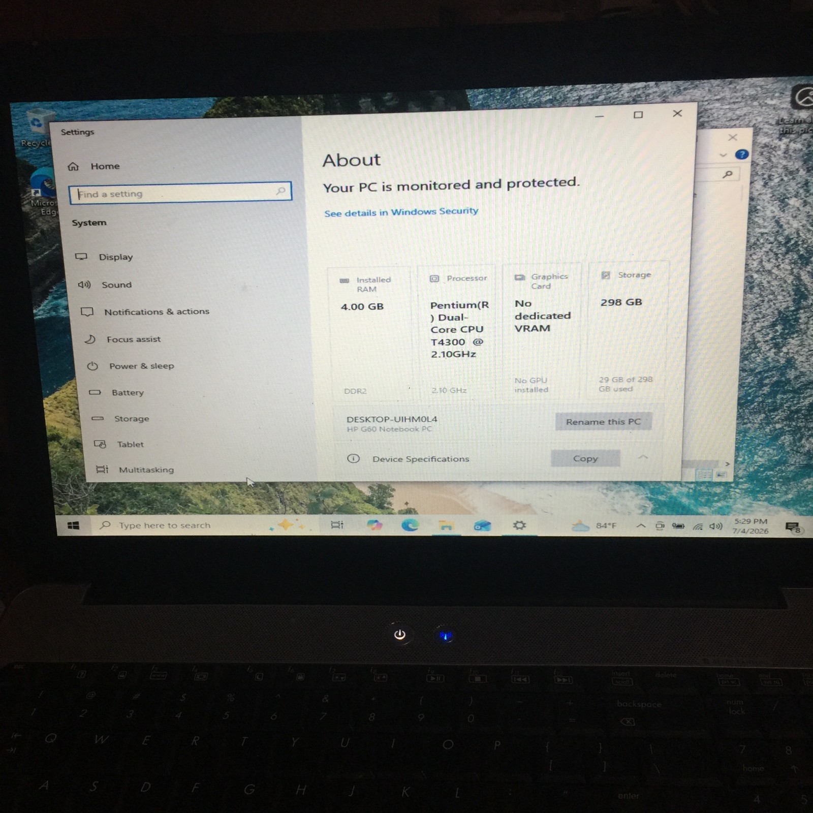 HP PAVILLION G60-530US 17″/300GB/4GB RAM/WIND 10/EXTENDED BATTERY GOOD
