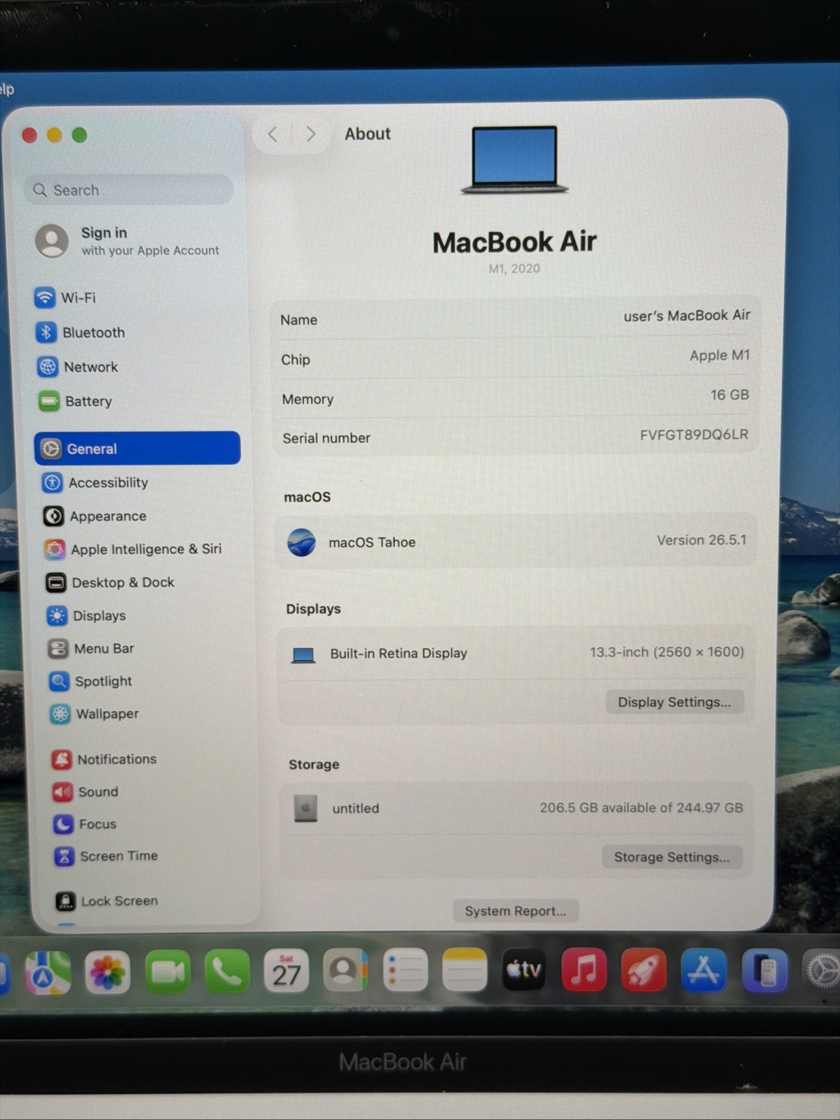 Apple MacBook Air 13″ A2337 2020 M1 16GB RAM 256GB SSD Tahoe