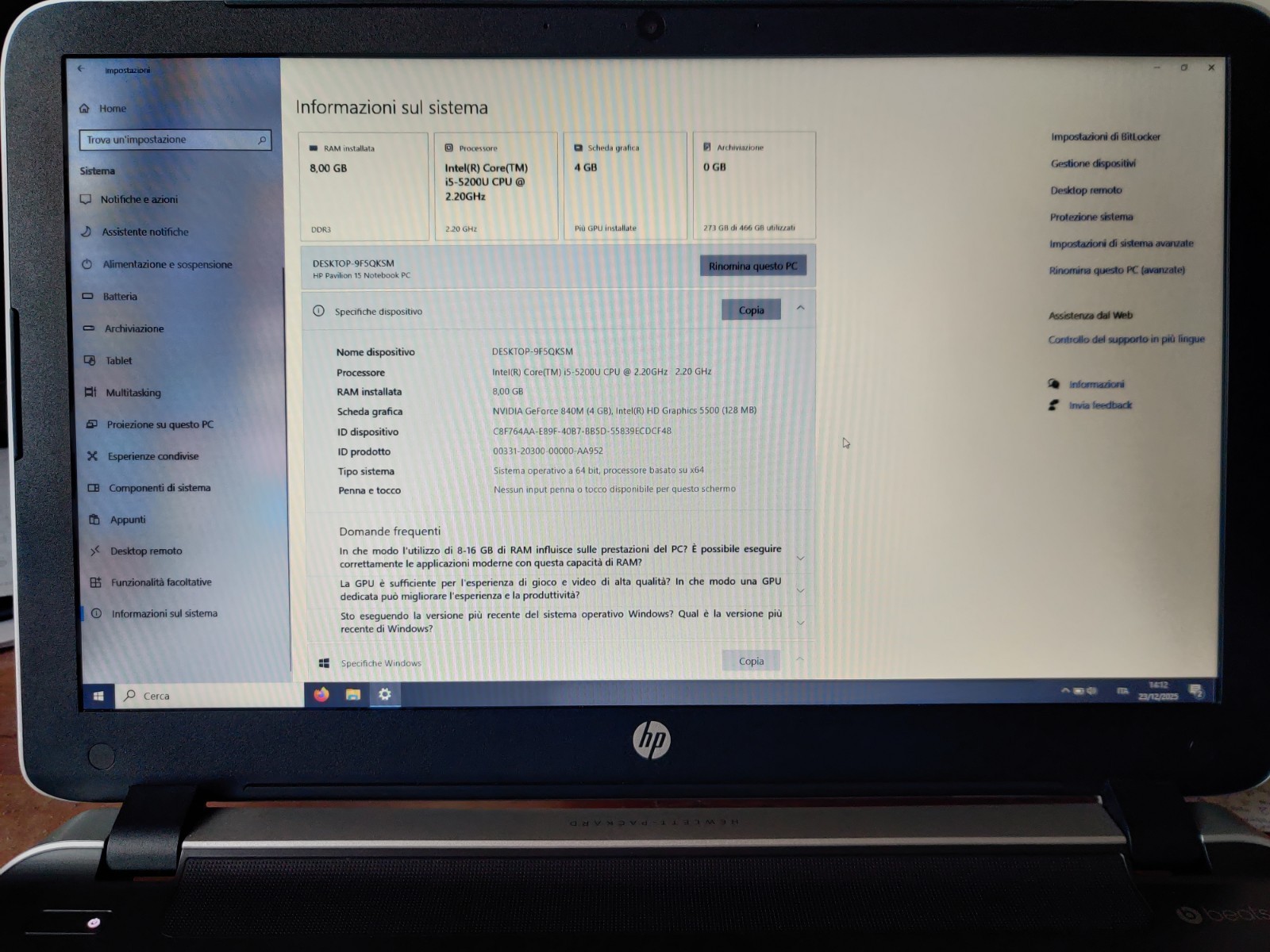 HP Pavilion 15 i5-5200U 8GB 500GB SSHD Full HD NVIDIA 840M Windows 10 Pro GF840M