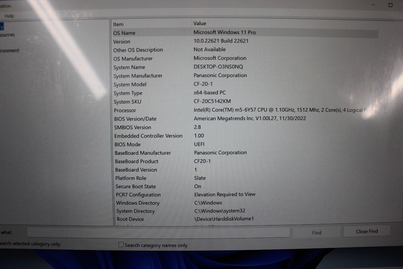 Panasonic CF-20-1 M5-6Y57 Toughbook 256GB M.2 SSD-8GB DDR3 Win11Pro- Touchscreen