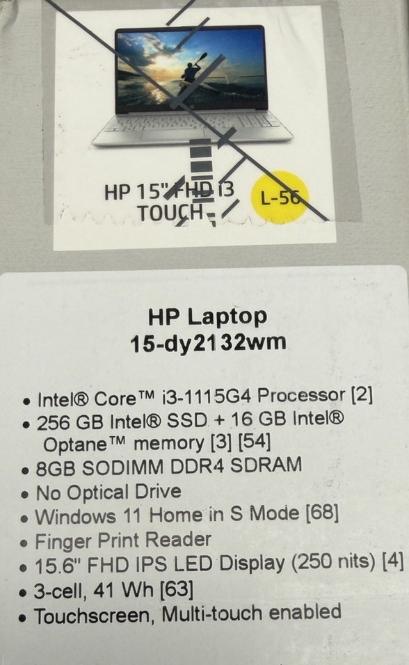HP 15-DY2132WM 15.6 inch (256 GB, Intel Core i3 11th Gen.,4.1GHz, 8GB)Laptop NEW