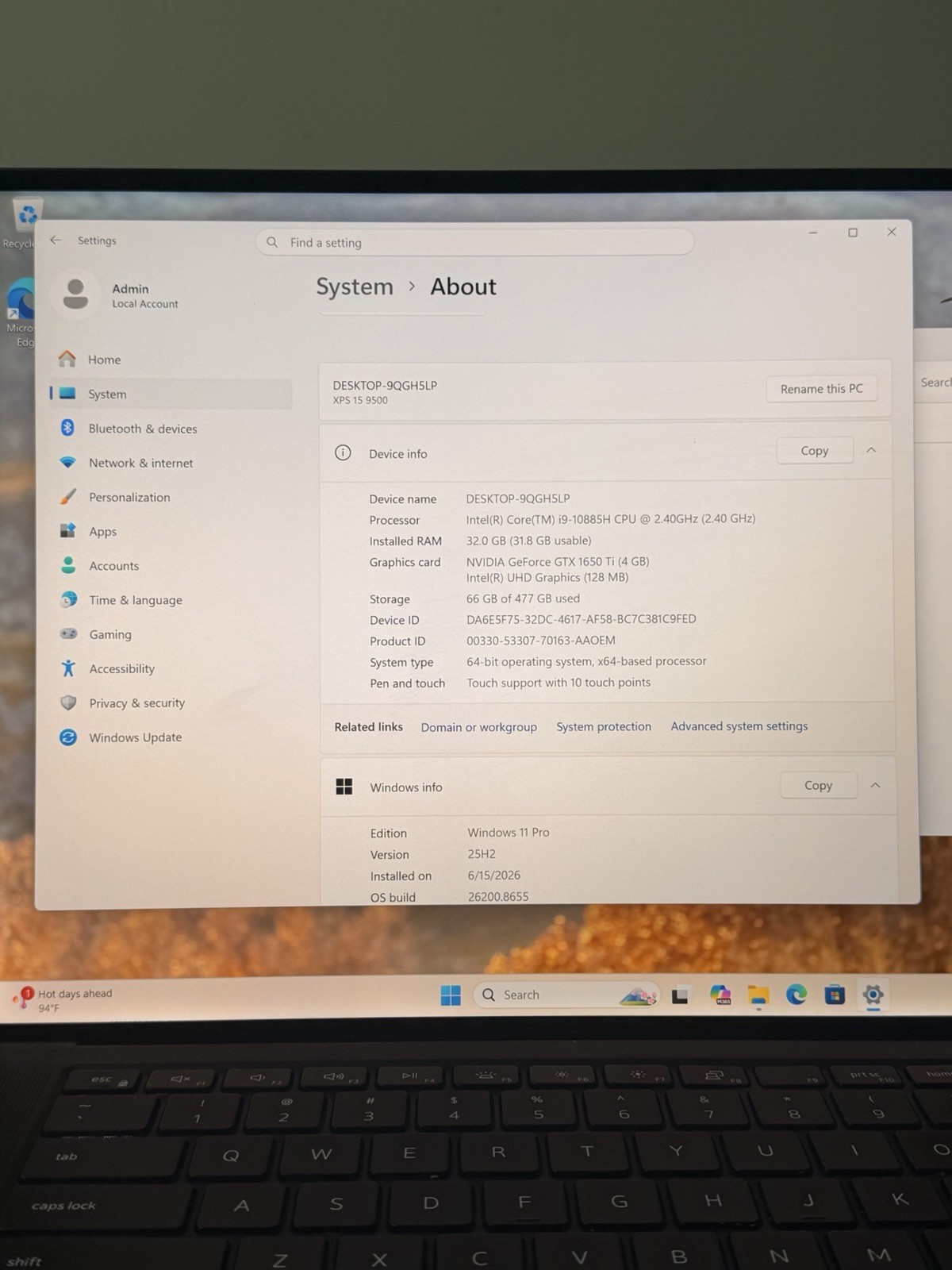 Touchscreen Dell XPS 15 9500 i9-10885H 32GB Ram 512Gb SSD |NVIDIA GTX 1650 Ti 4K