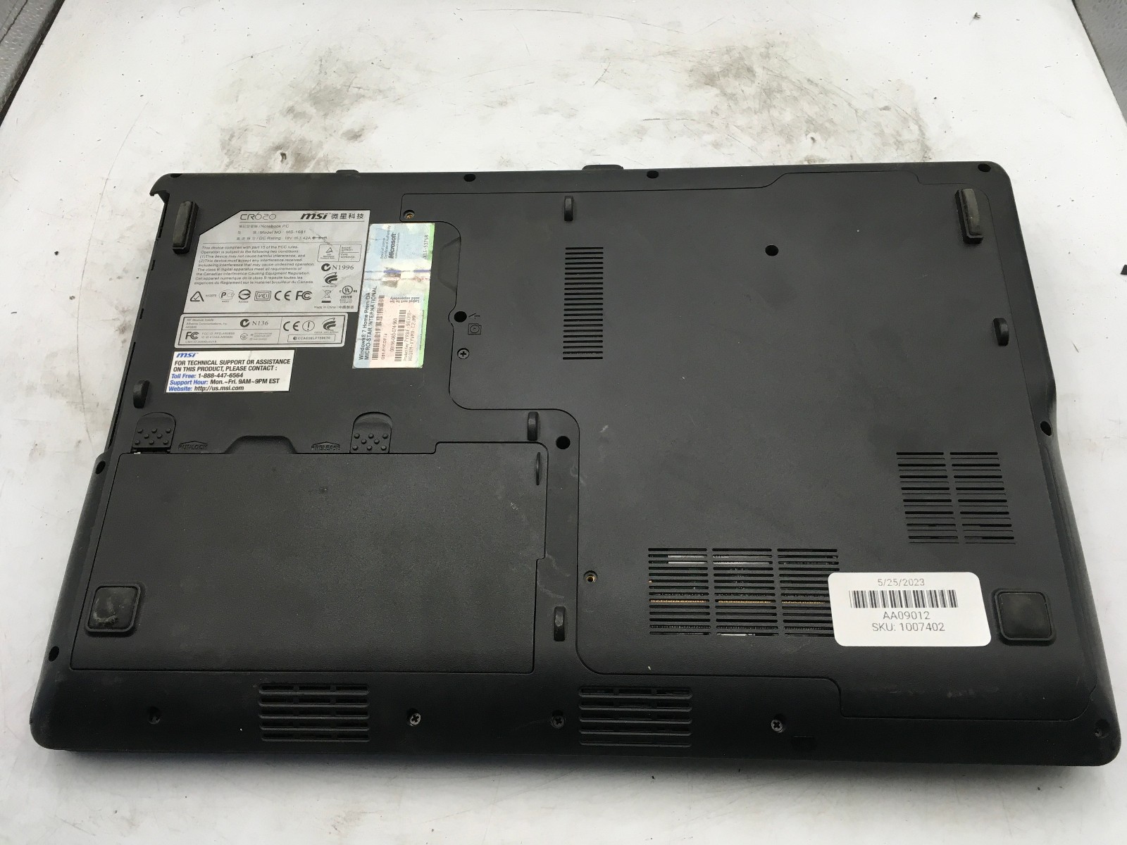 MSI CR620 LAPTOP – FOR PARTS/FREEZES – INTEL I3 330M – 4GB RAM – NO OS -READ- BB
