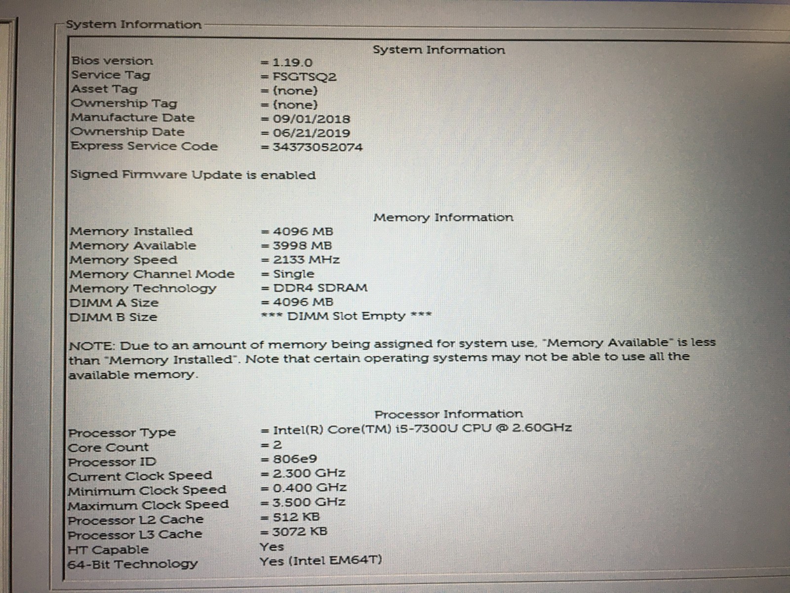 Dell Latitude 5490 i5-7300U@2.6GHz 4GB RAM No HD/OS *BIOS/No battery* | C626