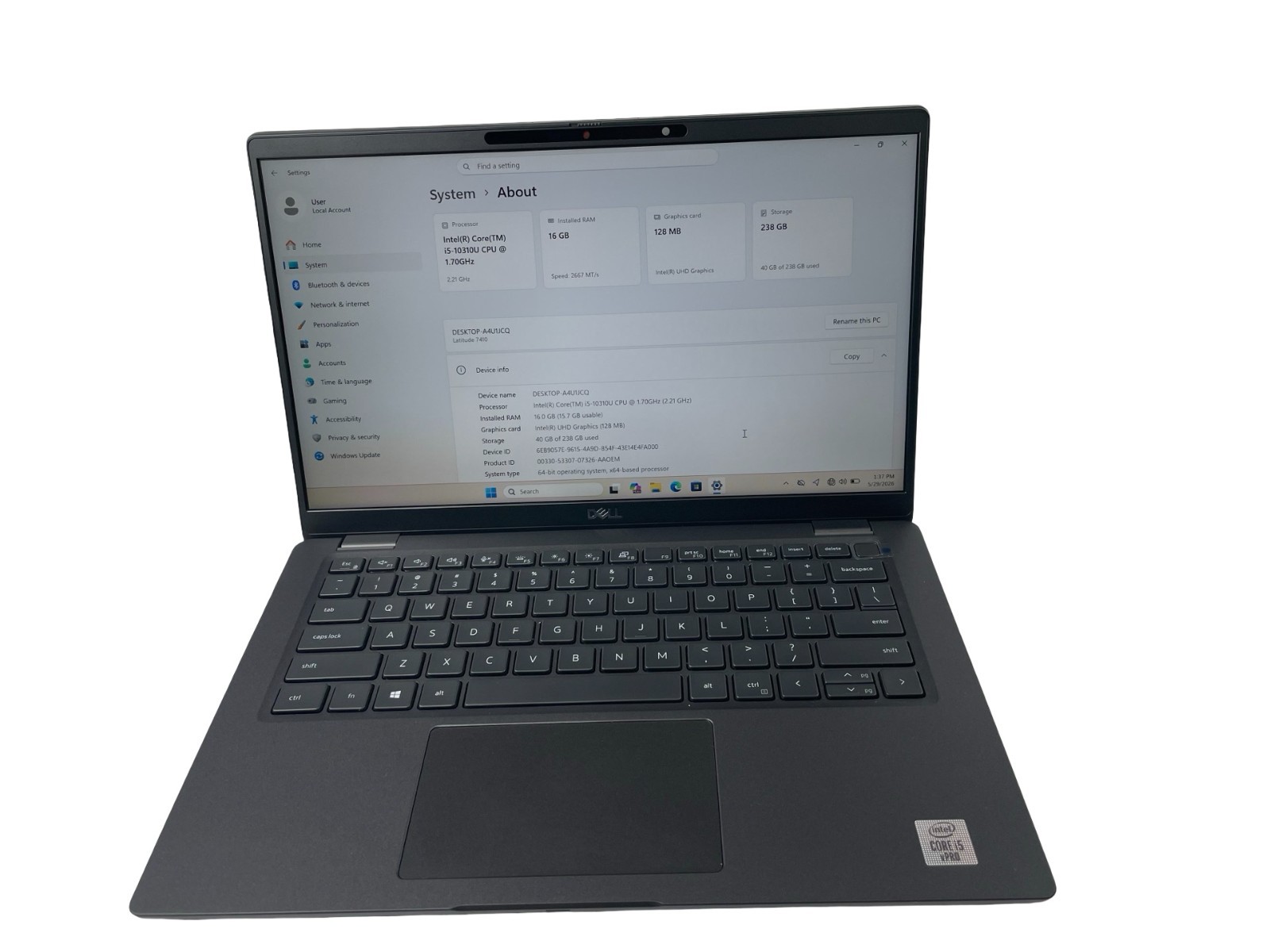 DELL Latitude 7410 Intel i5-10310U@1.7GHz 16GB RAM 256GB NVMe W.11Pr Touchscreen
