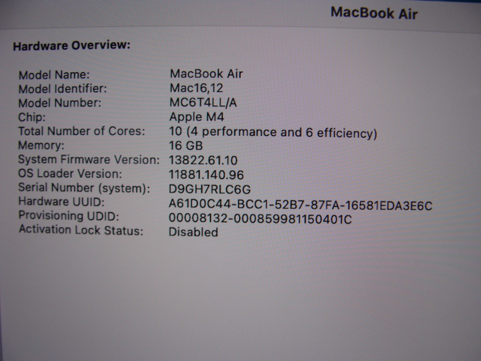 2025 Apple MacBook Air A3240 13.6″ M4 10CPU/8GPU 16GB 256GB Sequoia AppleCare27!