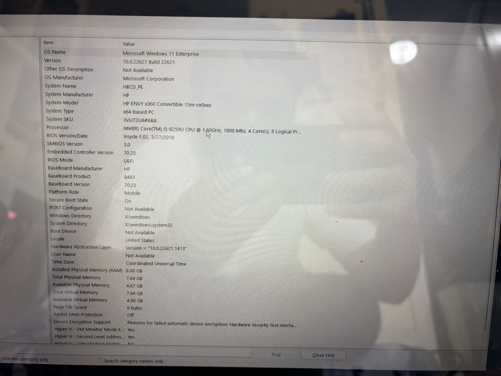 HP ENVY X360 I5 8TH GEN 8GB RAM NO HD + Charger