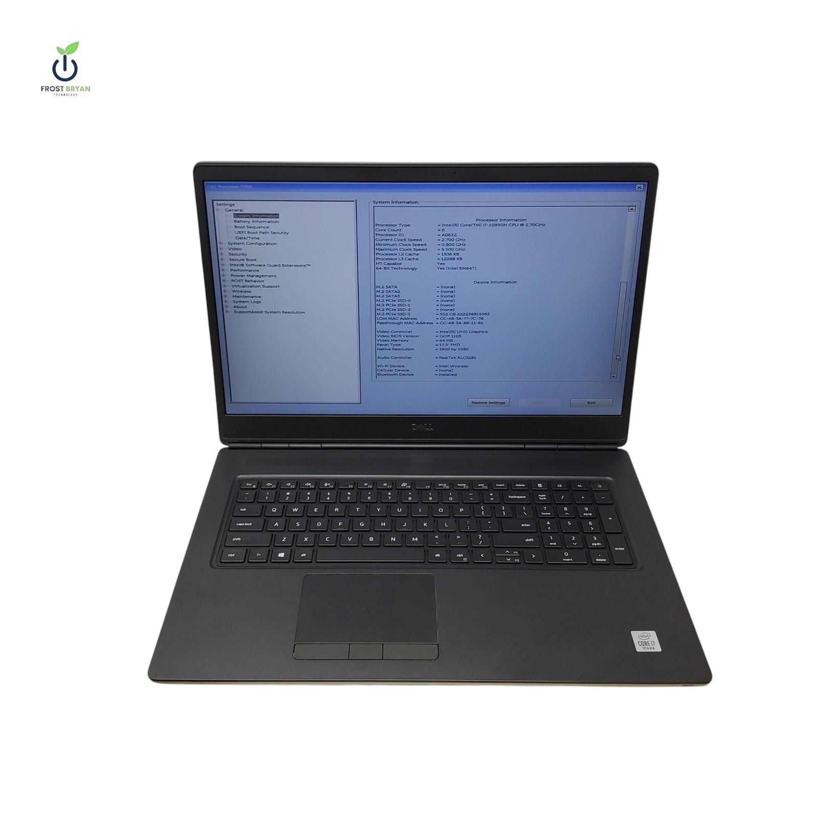 DELL Precision 7750 Laptop i7-10850H@2.70GHZ 16GB 512GB No OS