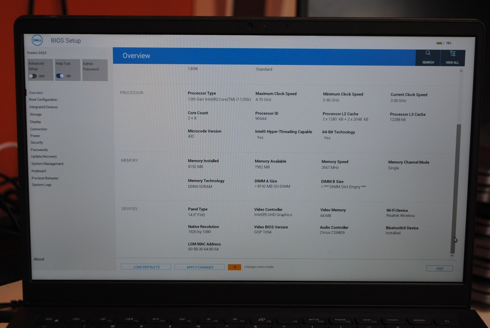 Dell Vostro 3420 14″ Laptop Intel i7-1255U 3.36GHz 8GB 512GB SSD w/ OS No PSU