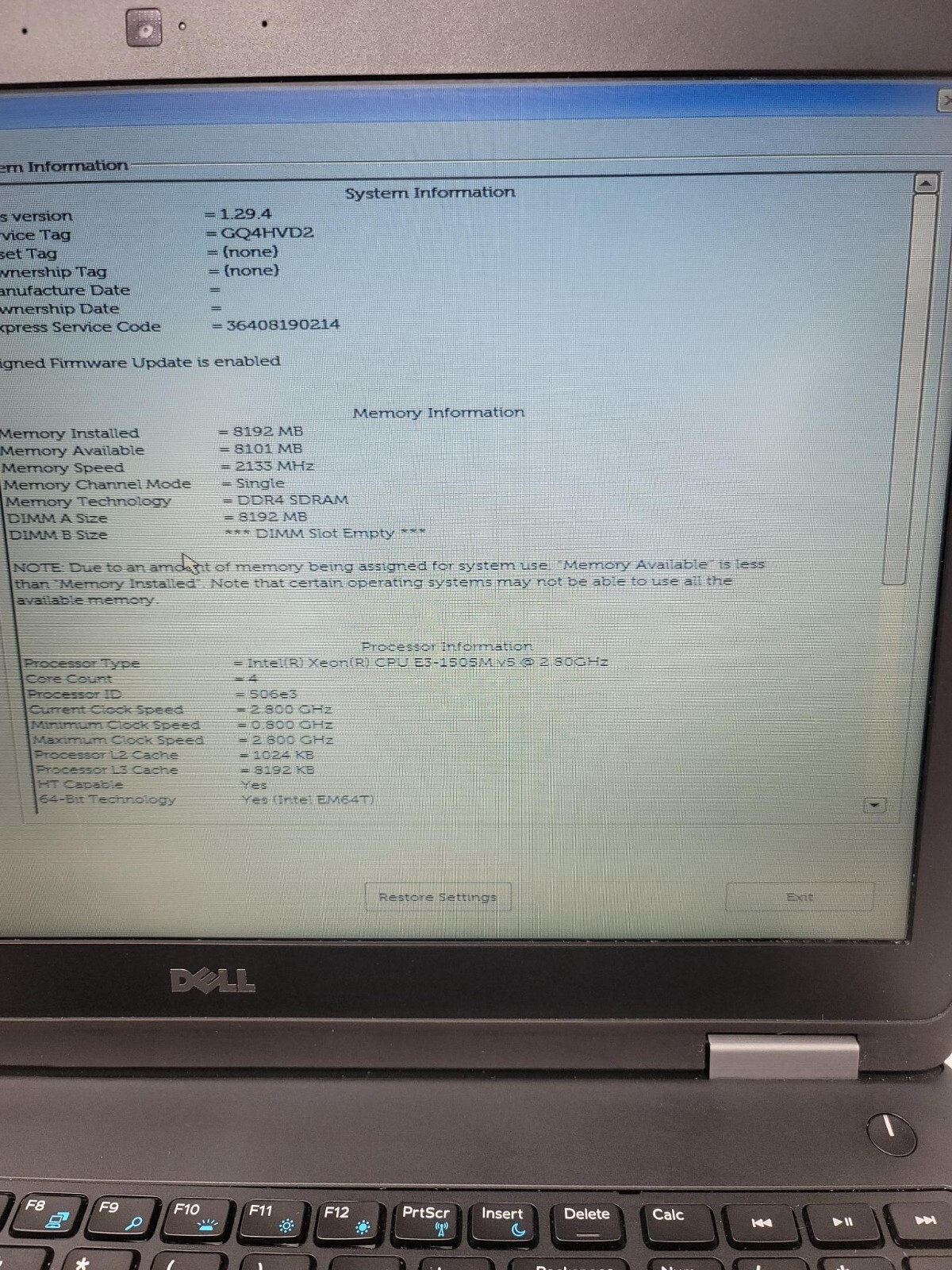 Dell Precision 3510 HD 15.6 Intel Xeon E3-1505M V5 No RAM/No HDD No OS For Parts