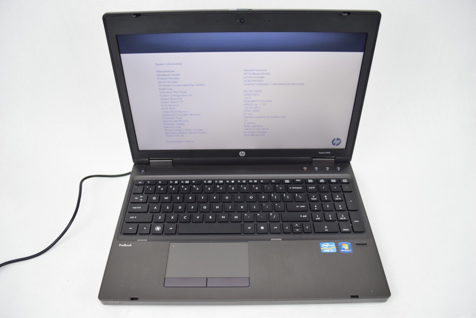 HP 6560b Intel Core i5-2450M 2.50 GHz 4GBLaptop Computer NO HDD NO OS