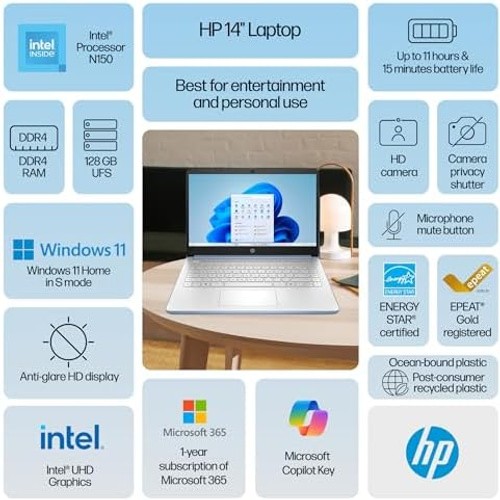 HP Laptop Computer for Students, 2026 Edition AI PC, 1 Year Office 365, Intel…