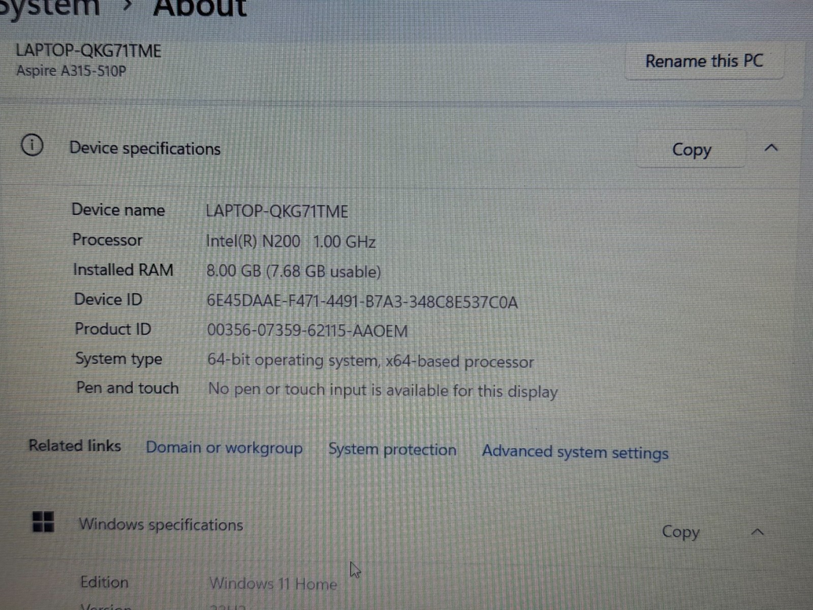 Acer Aspire 3 Laptop 15″ N23H4 8GB RAM 128GB SSD Intel N200 128GB UHD Graphics