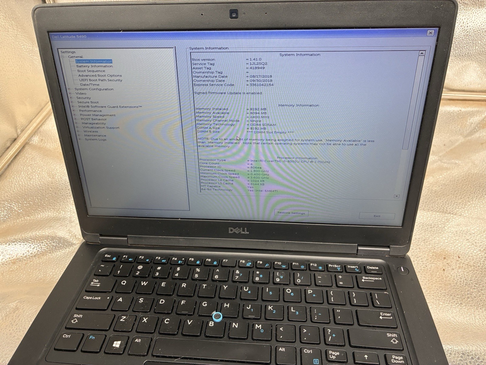 Dell Latitude 5490 i5-8350U 1.70 GHz 8GB RAM 256GB SSD Windows 11