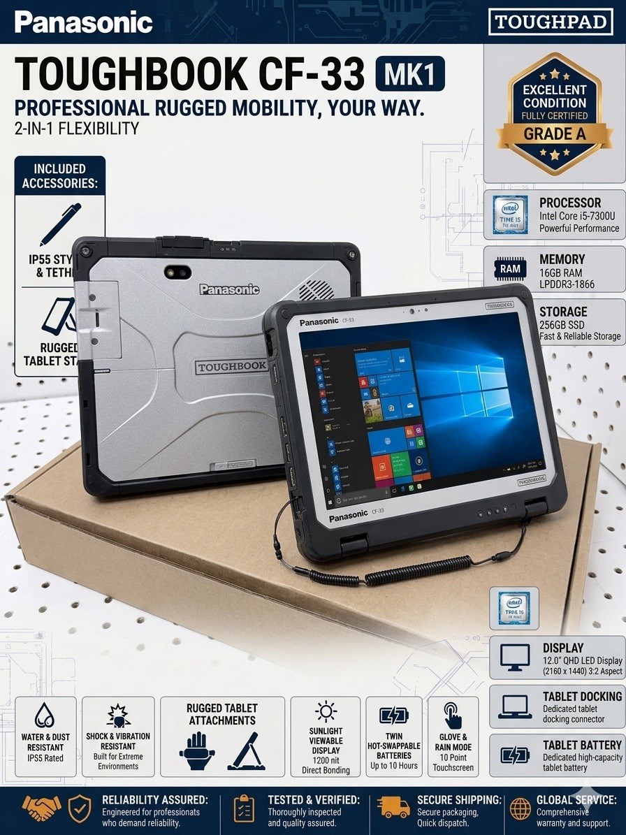Panasonic toughPad CF-33 | I5-7th Gen | 16 GB RAM | 256 GB SSD | Wind 11 Pro