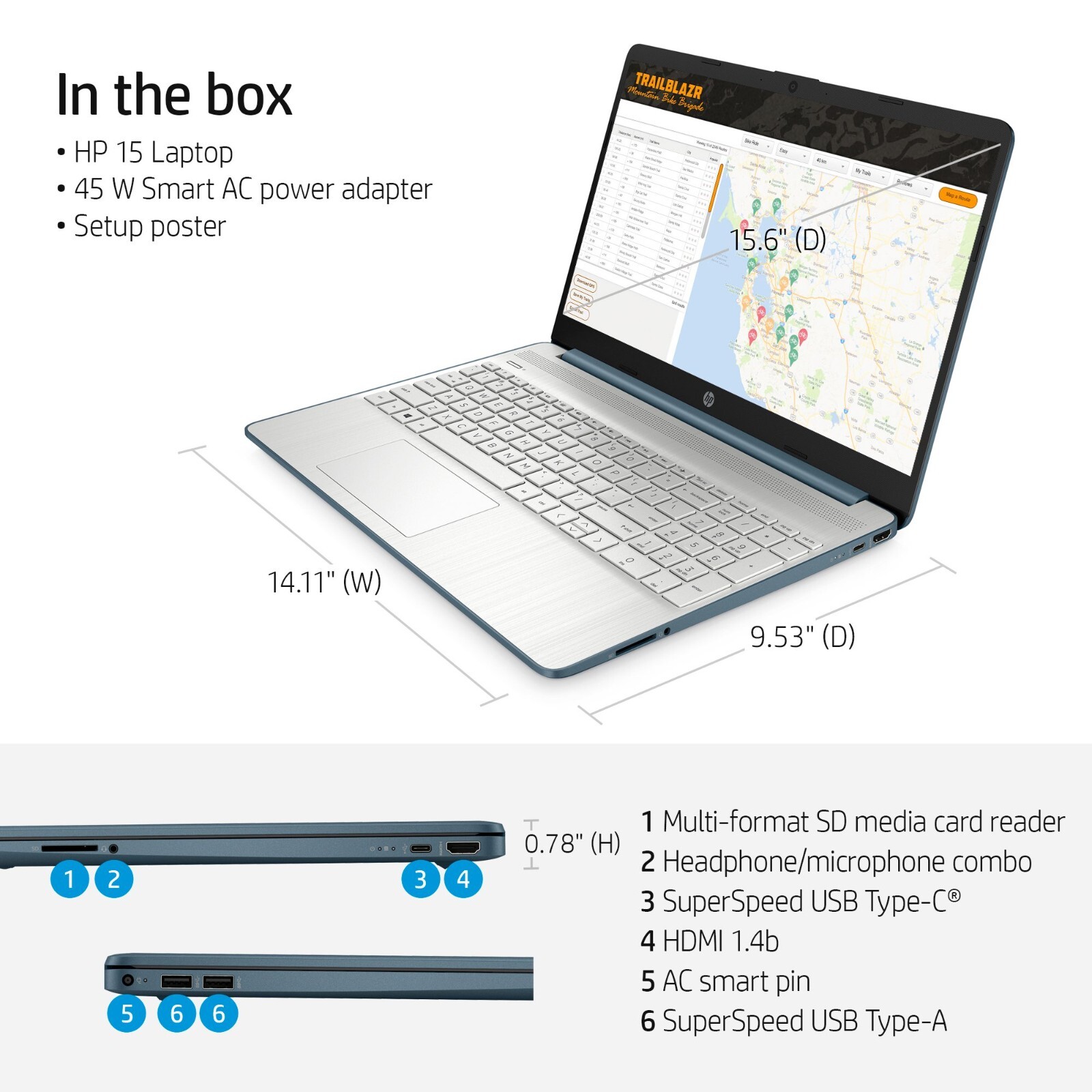 HP 15.6″ FHD Laptop 15-ef2129wm Blue 8GB RAM 256GB SSD Ryzen 5500U Notebook PC