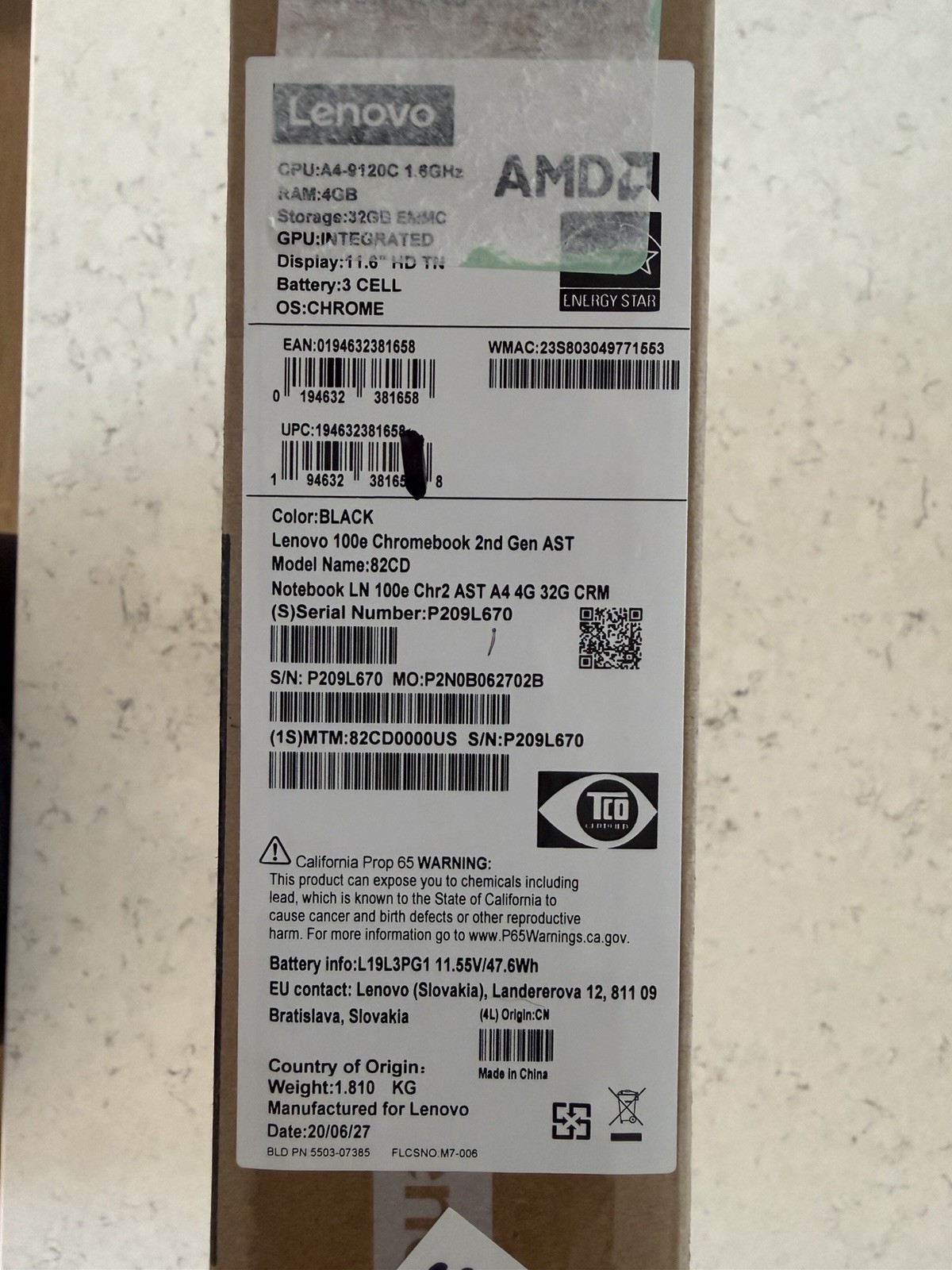 Brand New Lenovo 100e Chromebook (2nd Gen) AST 82CD – AMD A4 – 4GB 32GB