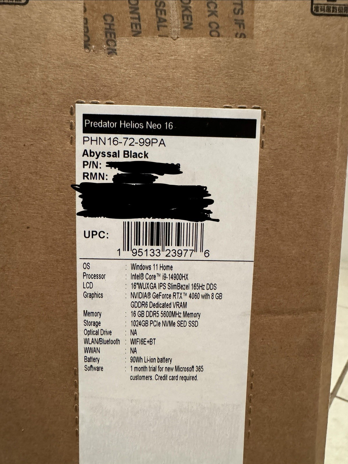 NEW SEALED Acer Predator Helios Neo 16 PHN16-72-99PA i9 RTX 4060 16GB 1TB WUXGA