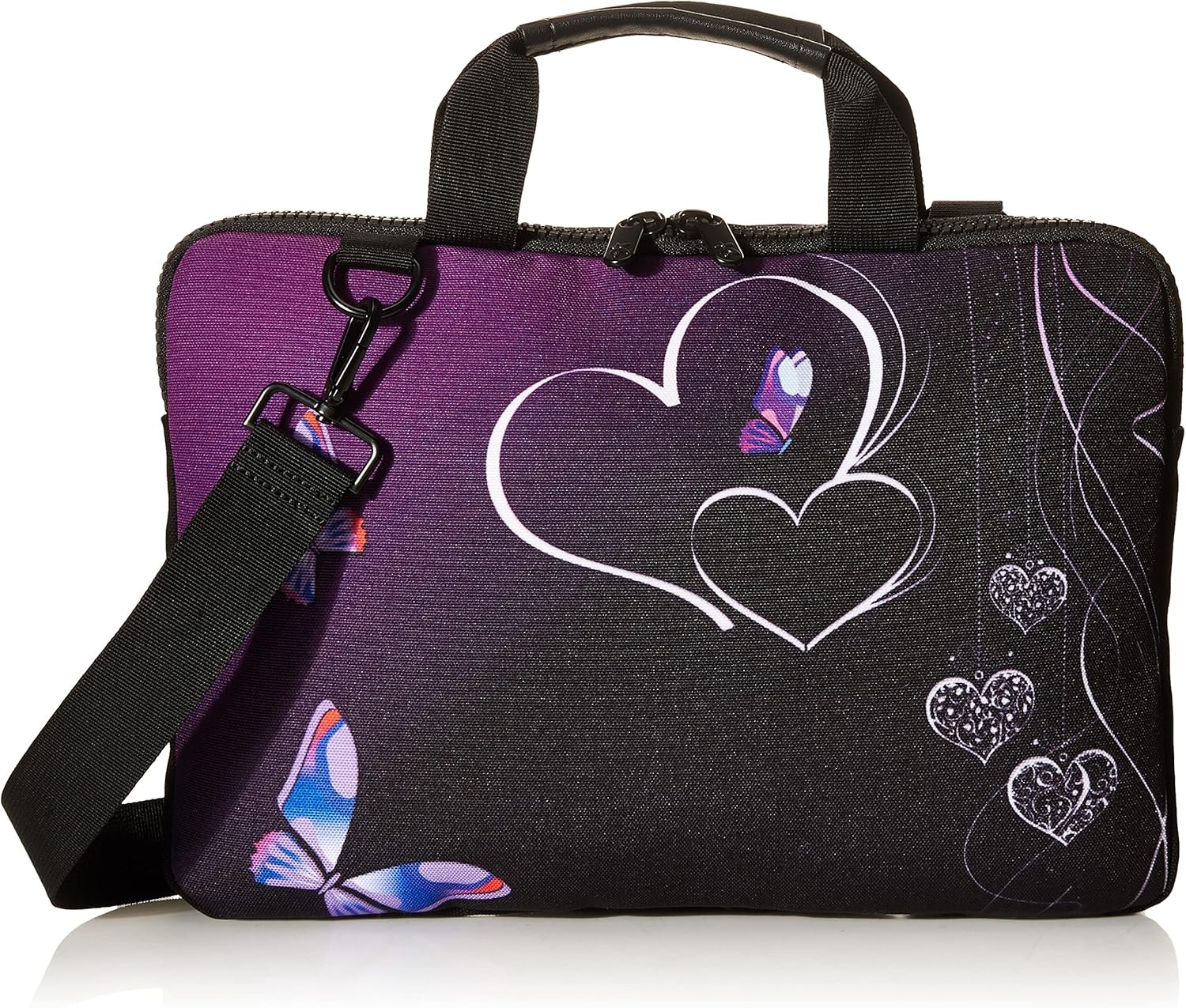 Purple Butterflies Canvas Laptop Carrying Shoulder Sleeve Case Protective Bag Fi