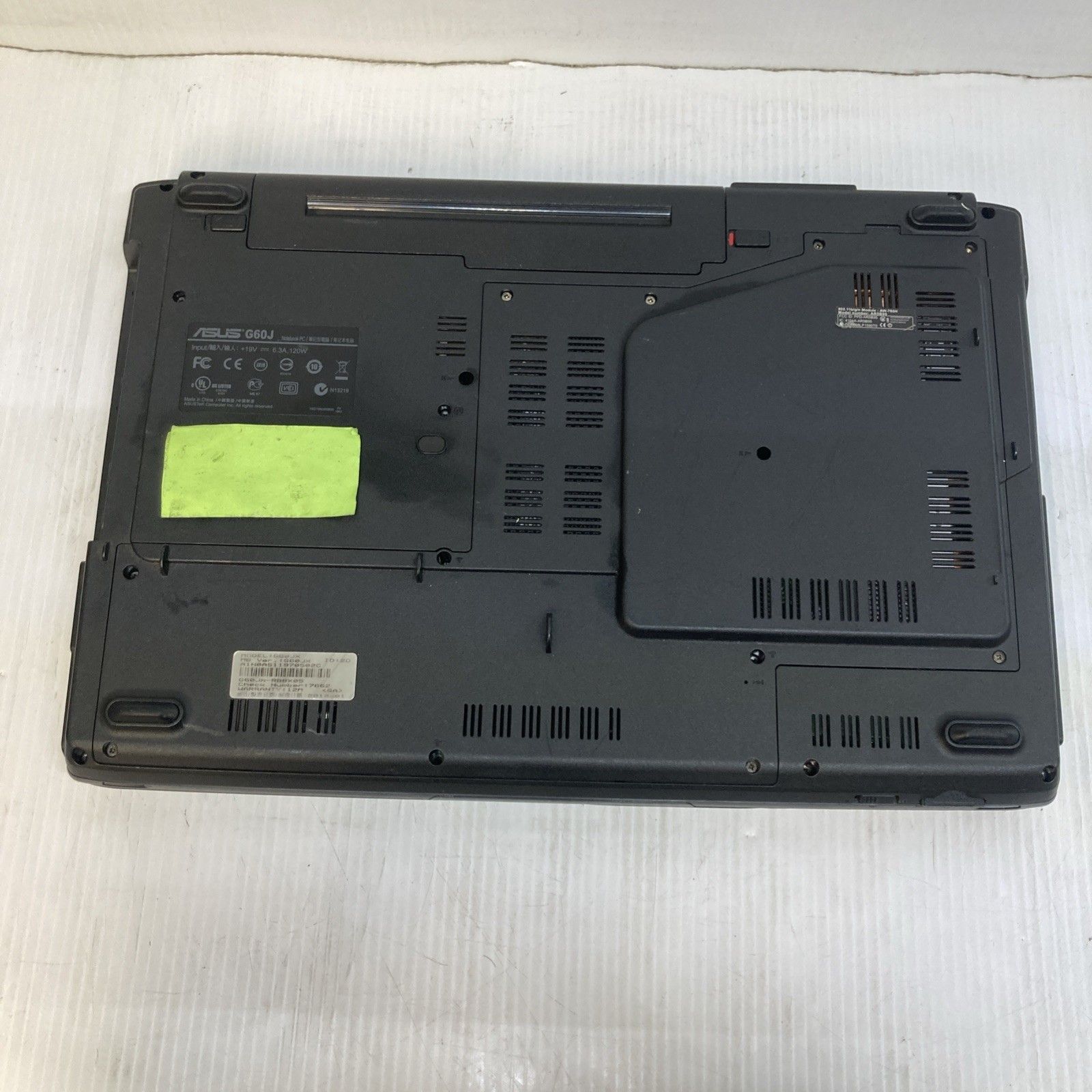 ASUS G60J unknown CPU 2 GB RAM BIOS Locked