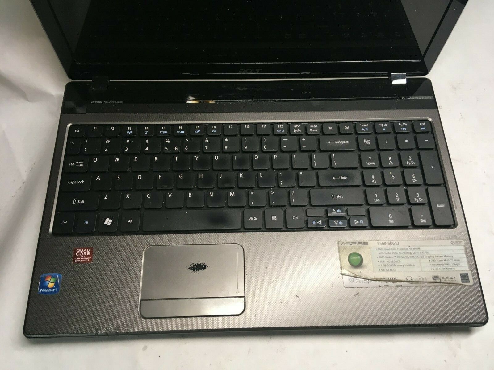 Acer 5560-Sb613 Laptop For Parts Bad charging port NO HDD/RAM/Charger JR