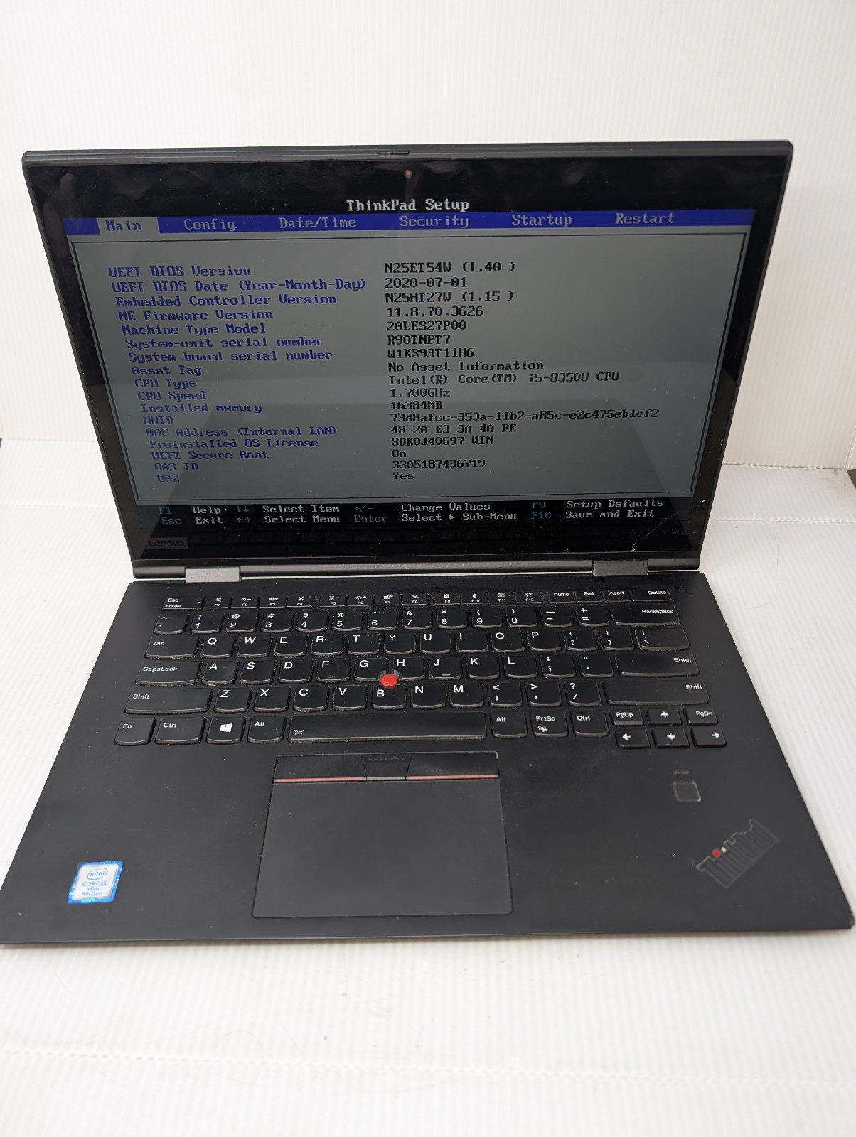 Lenovo ThinkPad X1 Yoga 3rd Gen i5-8350U 1.70GHz 16GB NO SSD/OS – AS-IS