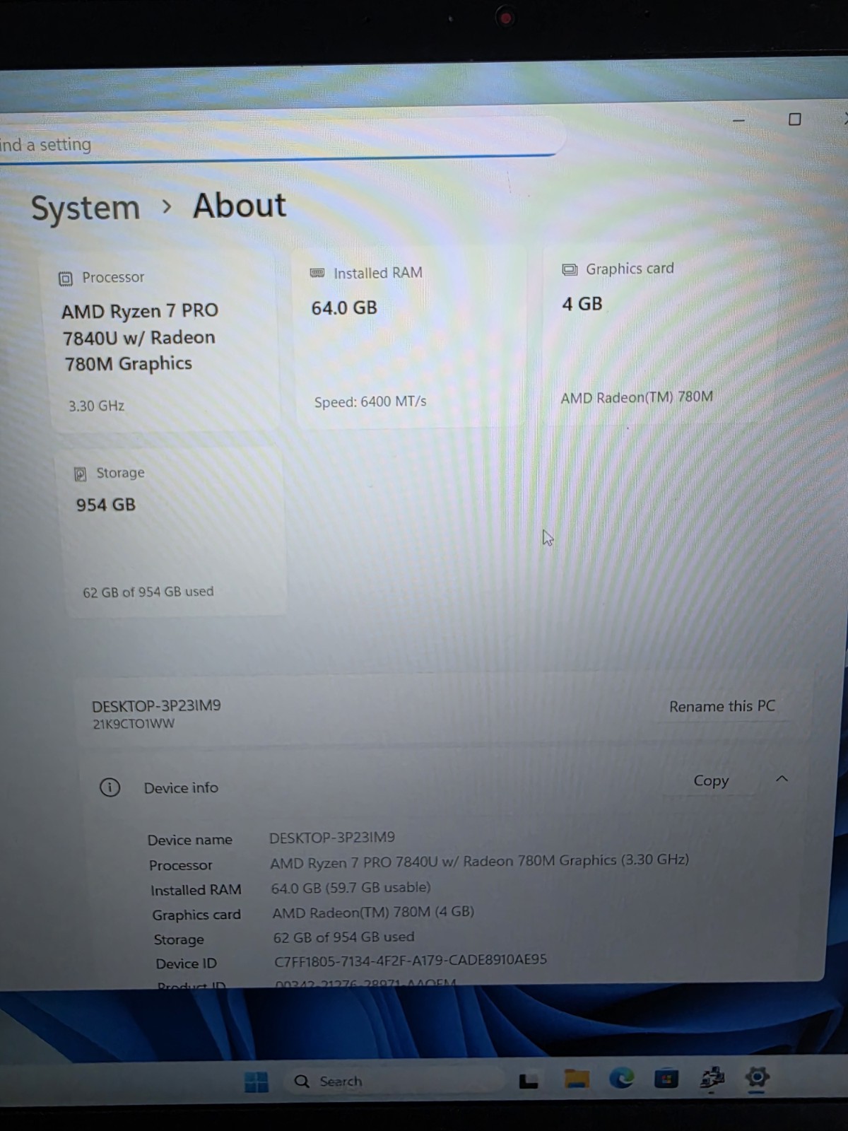 Lenovo ThinkPad P16s Gen 2 OLED Ryzen 7 Pro 7840U 64GB 1TB SSD Win11