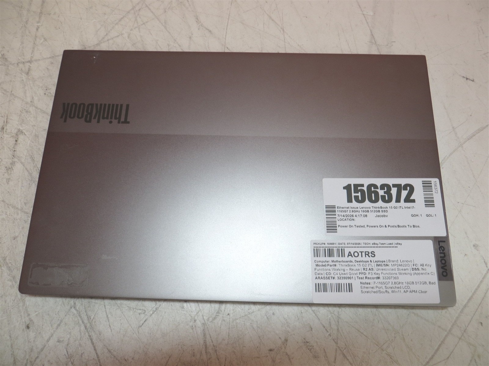 Ethernet Issue Lenovo ThinkBook 15 G2 ITL Intel i7-1165G7 2.8GHz 16GB 512GB SSD