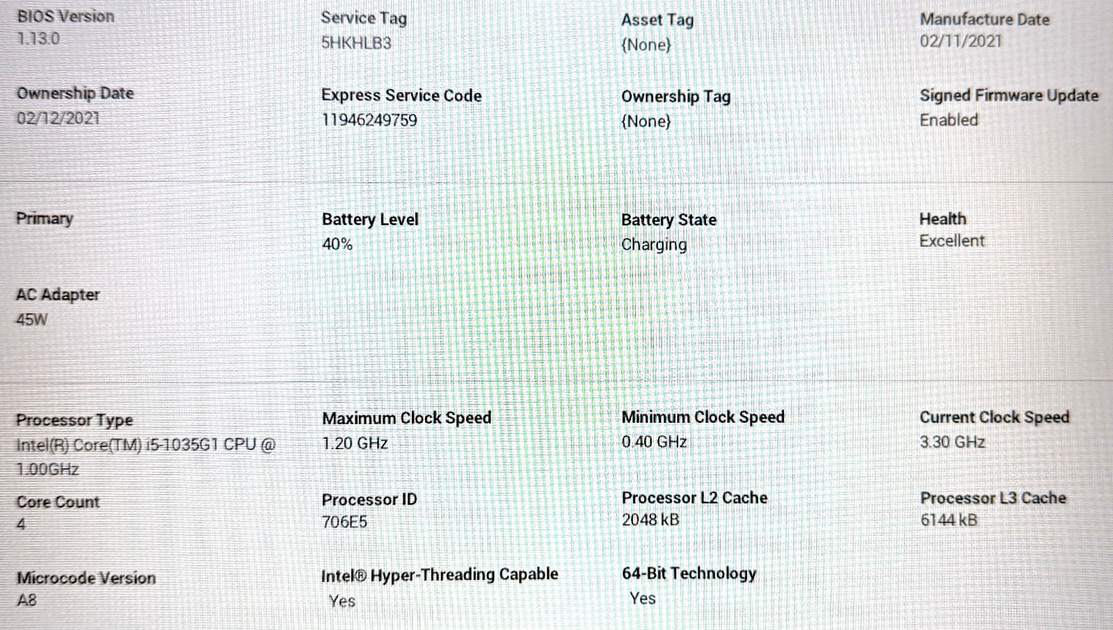 Dell Inspiron 15 3501 15.6″ Touch 1.0GHz Core i5-1035G1 8GB RAM 256GB SSD Win 11