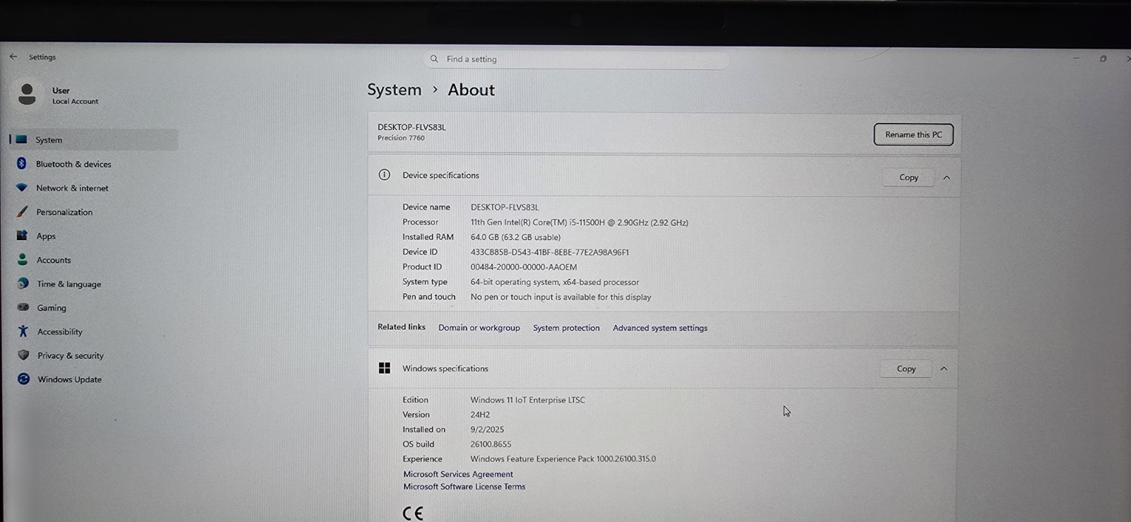 Dell Precision 7760, i5-11500H, RTX A4000, 64GB RAM, 512GB SSD, WIN 11 IoT