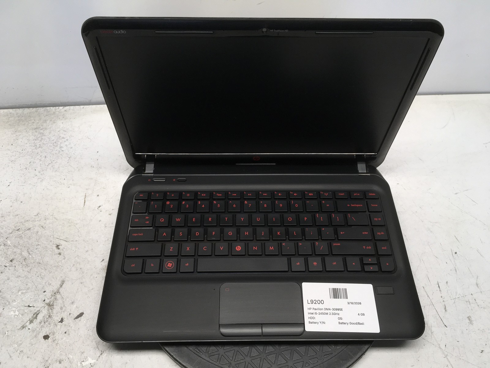 HP Pavilion DM4-3099SE Intel i5-2450M 2.5GHz 4 GB NO HDD No Batt