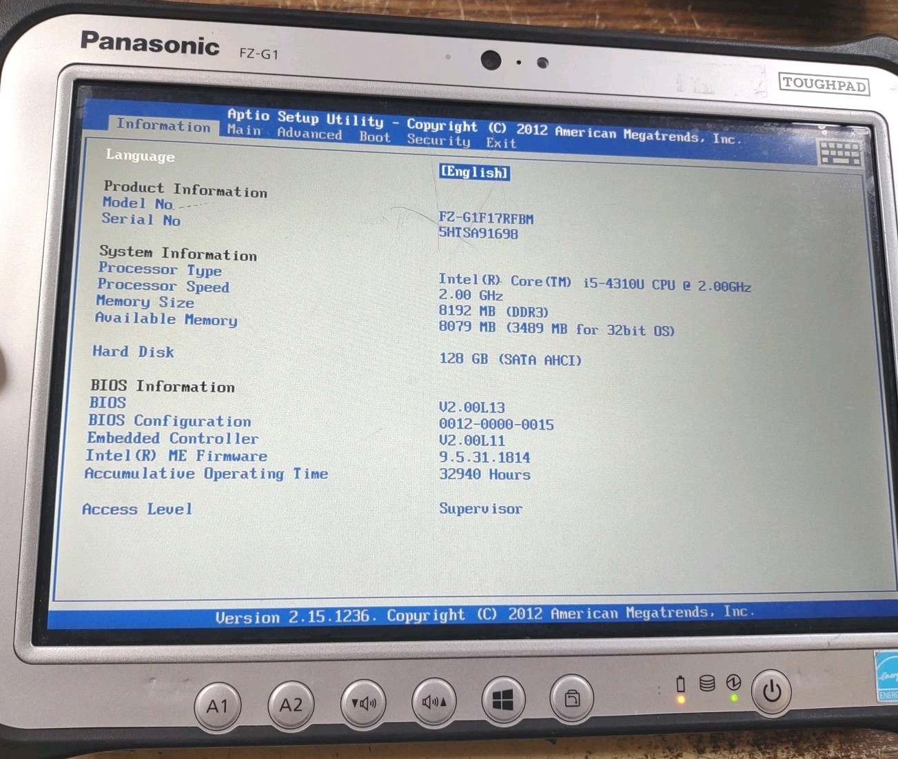 Panasonic Toughpad FZ-G1 Rugged Tablet W/ i5-4310U, 8GB, 128GB, STYLUS.