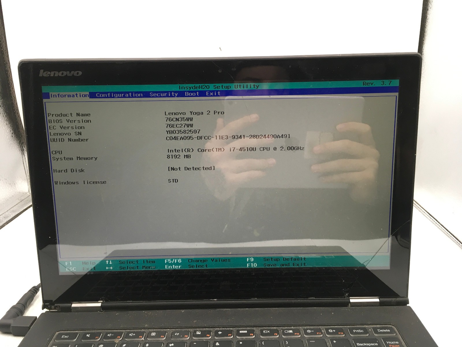 LENOVO YOGA 2 PRO – BOOTS TO BIOS – INTEL I7 4510U – 8GB RAM – NO OS – READ – BB