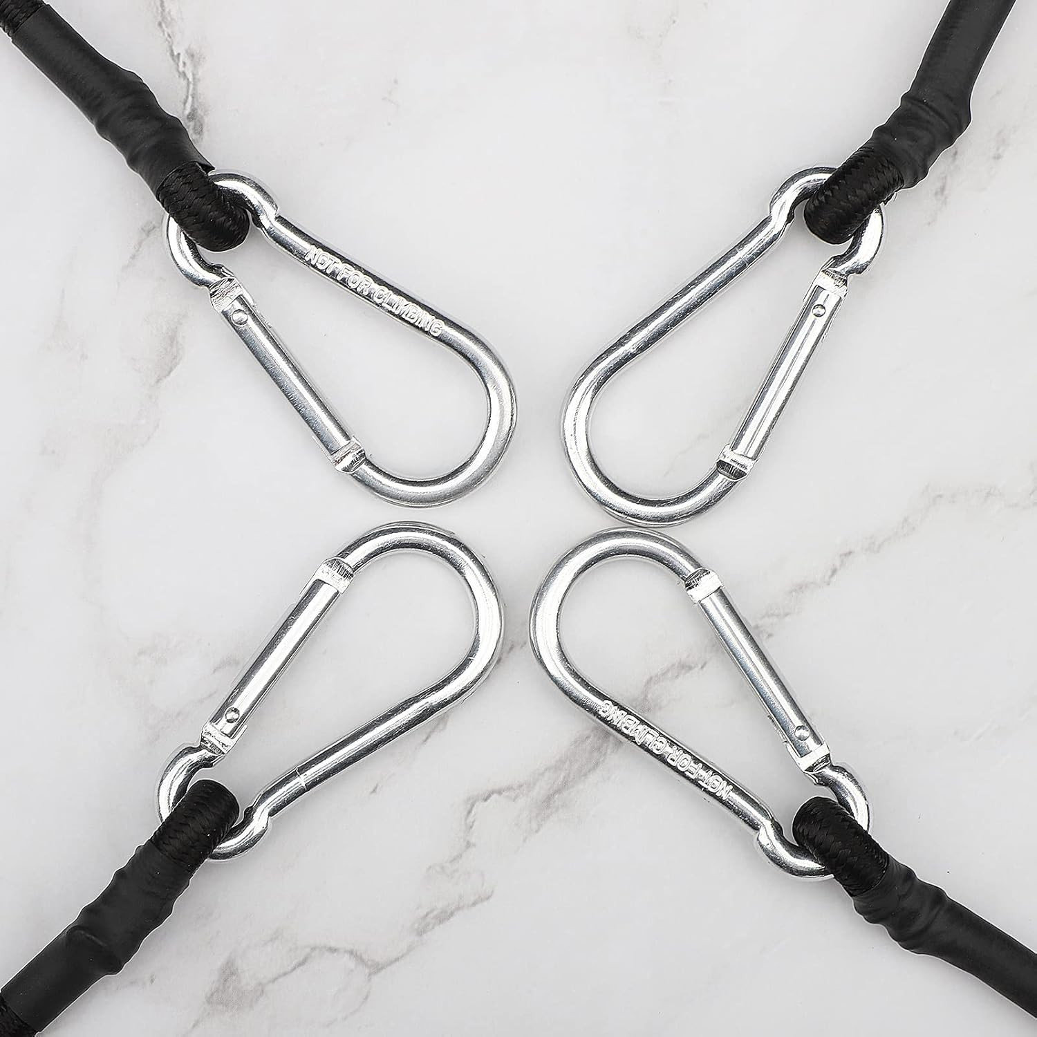 18 Inch Black Bungee Cords with Carabiner Hooks, 4Pcs