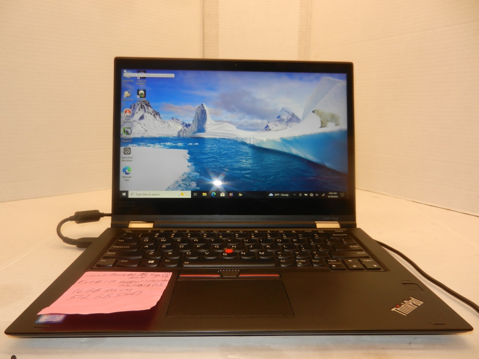 LENOVO THINKPAD X380 YOGA 13.3″ CORE i7-8650U@1.9GHZ 16GB RAM 515GB SSD WIN 10 B