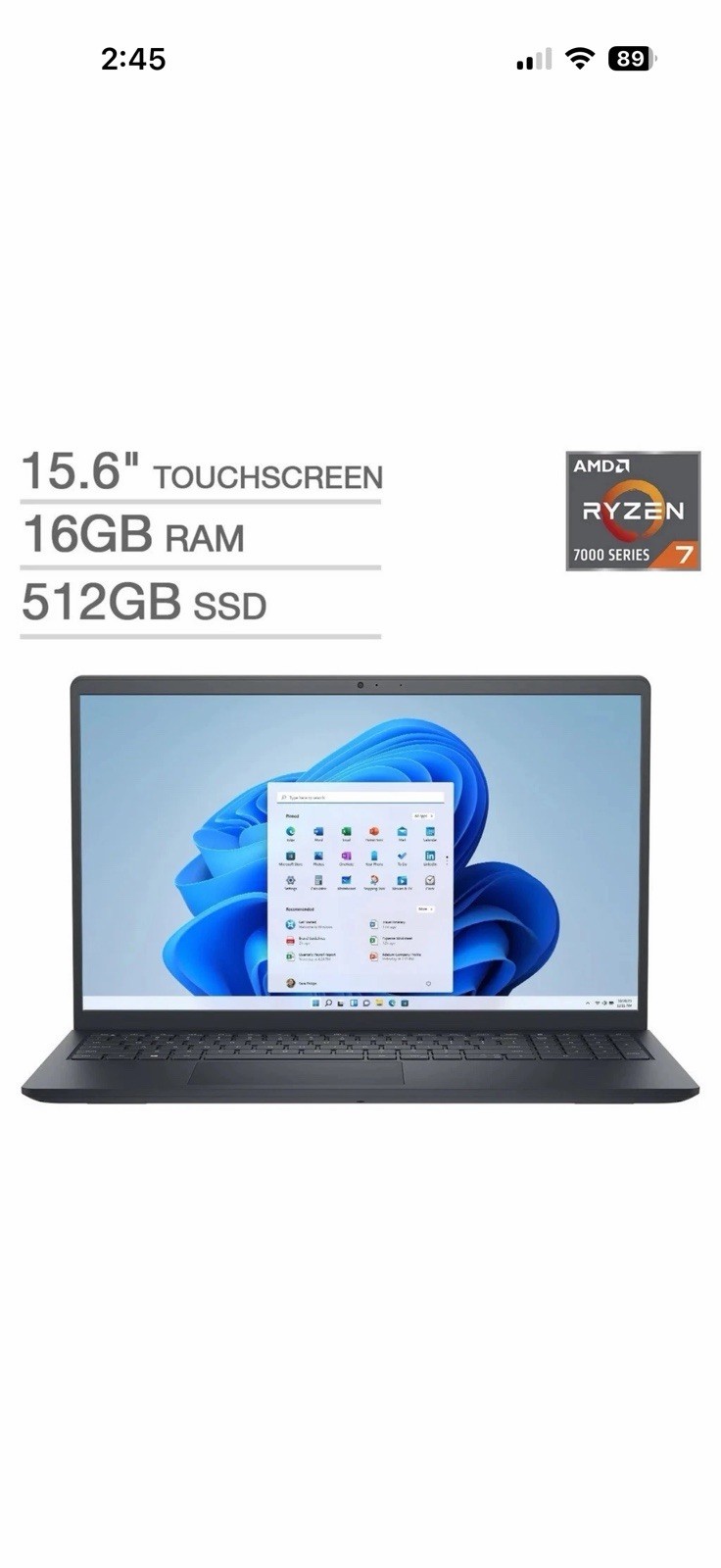 Dell 15 DC15255 15.6″ FHD Touch Ryzen 7 7730U 16GB RAM 1TB SSD Windows 11 *READ*