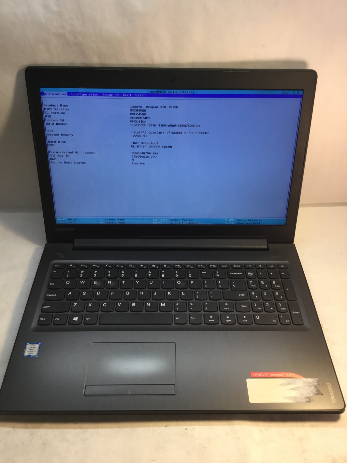 Lenovo IdeaPad 310 15″ Laptop Intel Core i7-6500U 2.5GHz-BOOTS TO BIOS *GOOD*-MZ