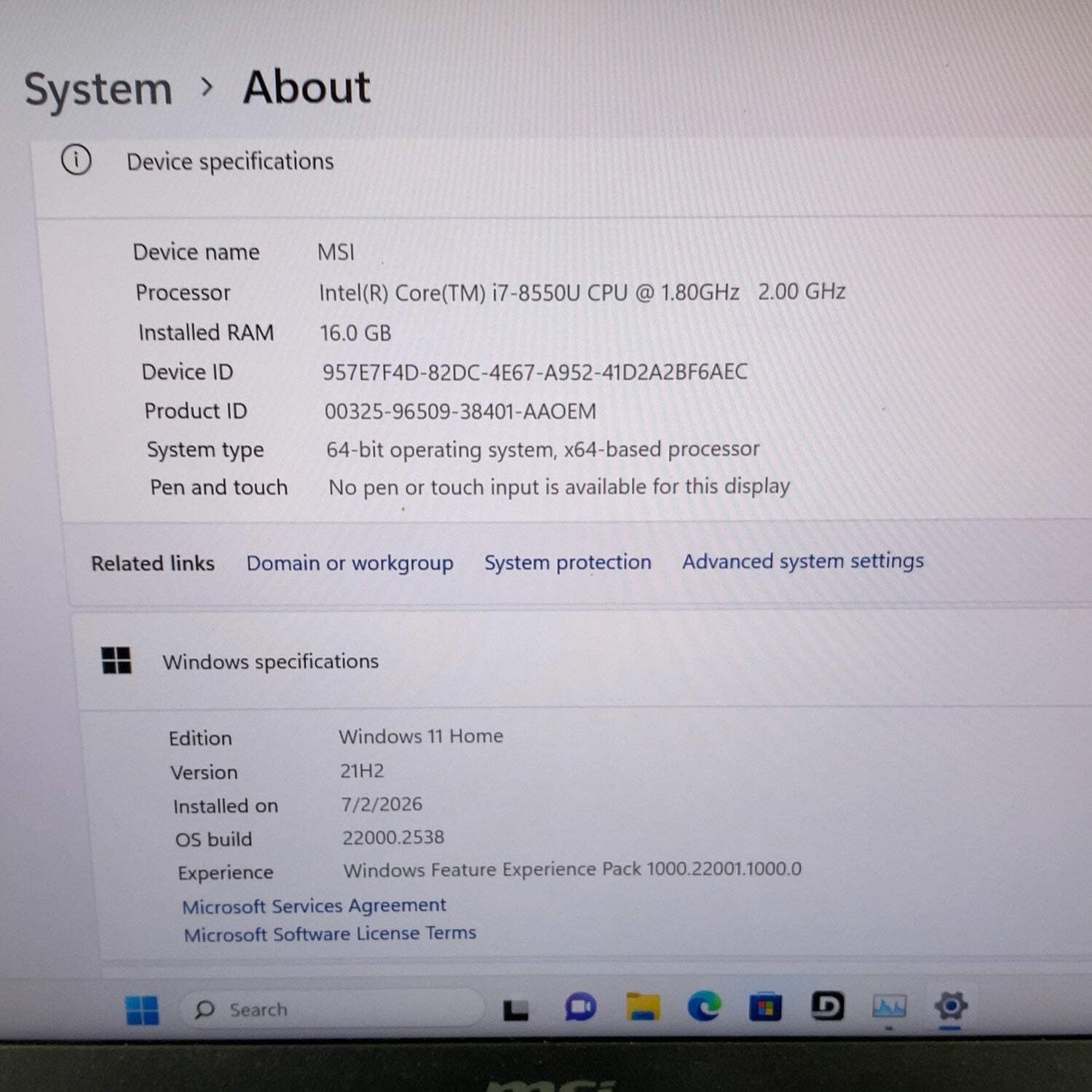 MSI Prestige MS-14B2 14″ i7-8550U 2.0GHz 16GB RAM 256GB SSD GeForce GTX 1050