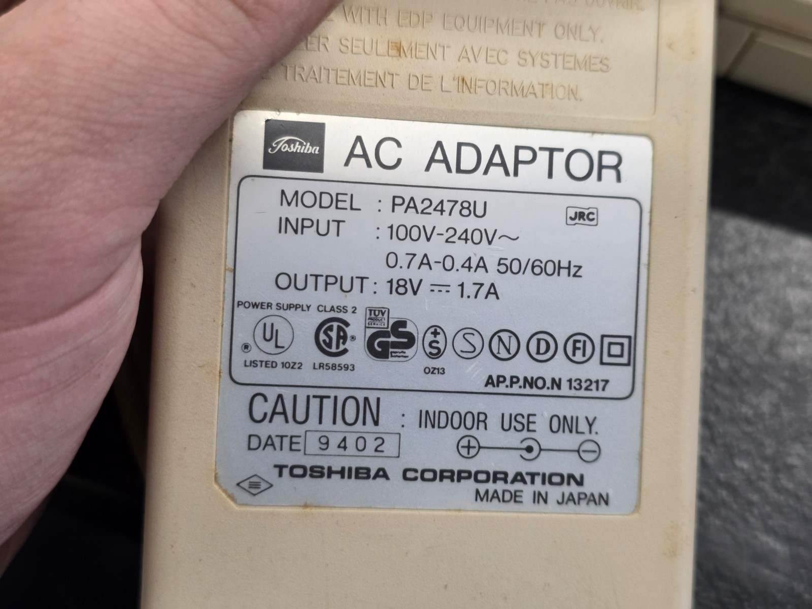 9.5″ Toshiba Laptop T4700CS – Intel 486DX2, 8MB – No power!!